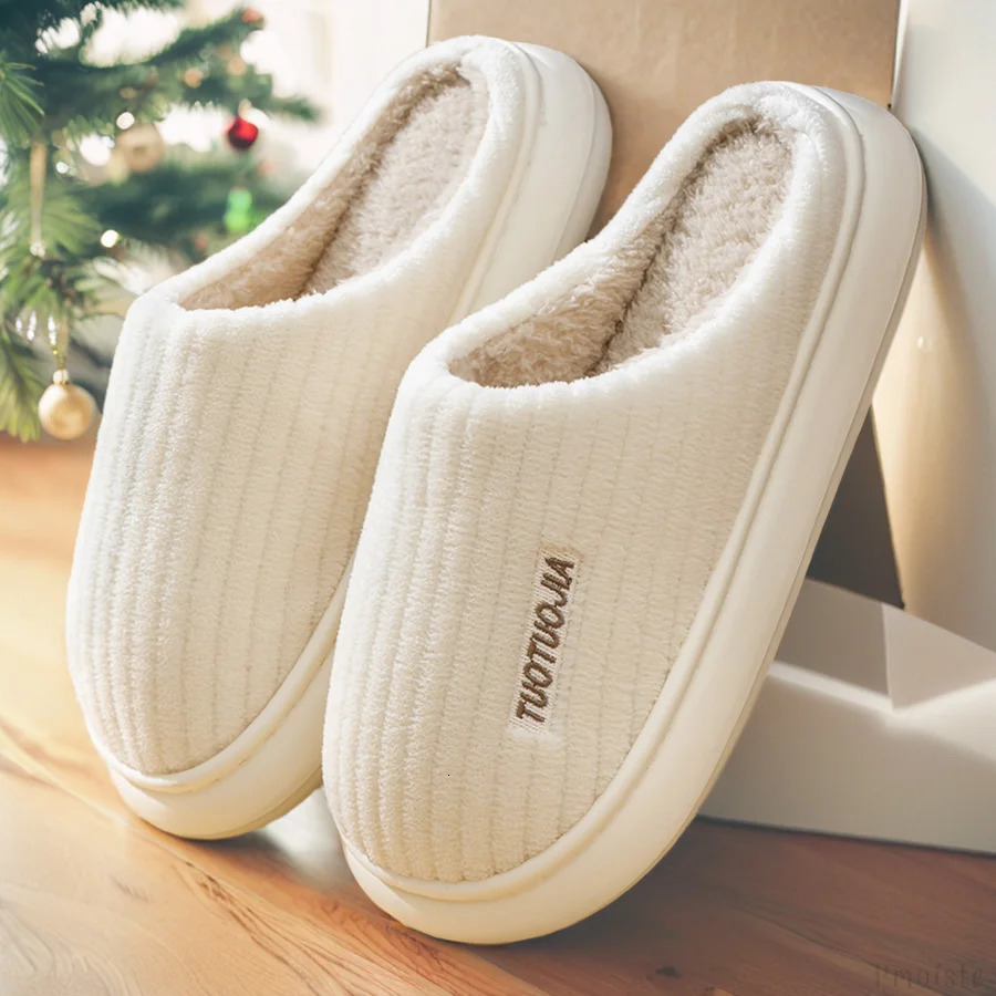 Couple Slippers Indoor Stripe Fluff Memory Foam Fluffy Eva Anti-skid Soft Heel Non Slip Plush Slippers Womens Winter Houseshoes 250716
