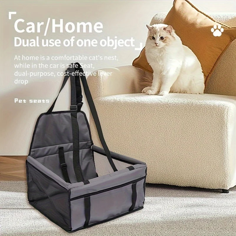 Cozy Pet Car Seat with Safety Harness - Ideal for Small Dogs and Cats Durable Fabric Travel Basket 250715