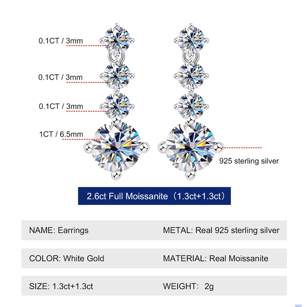 Real Long Tassel Earrings For Women Orginal 925 Silver Plate Pt950 3CT Lab Diamond Beating Heart Earring With GRA 250716