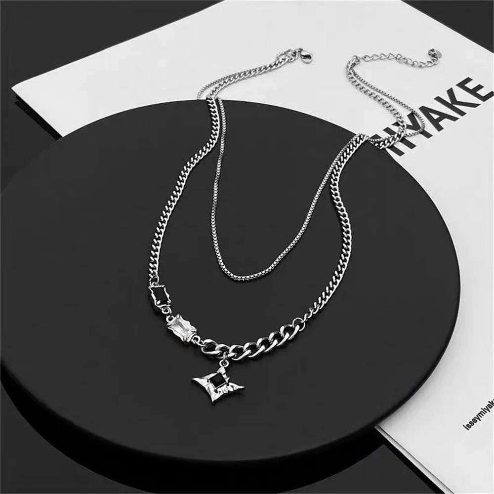 Hip Hop Zircon Star Double Layer Necklace For Men Women Trend Charm Steel Pendant Chain Unisex Jewelry Wholesale 250715