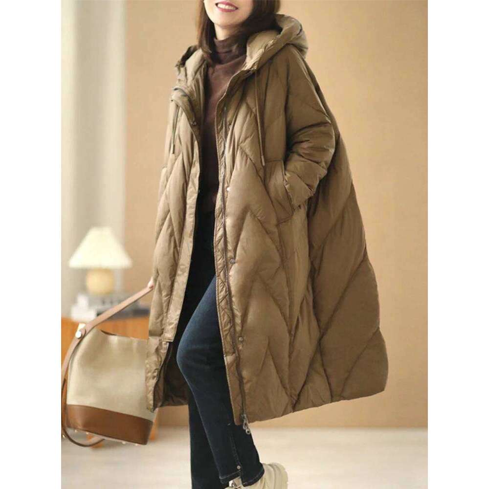 Janveny Loose Long Coat 90% White Duck Down Jacket Women 2025 Female Overcoat Winter Hooded Puffer Feather Parkas MDNG