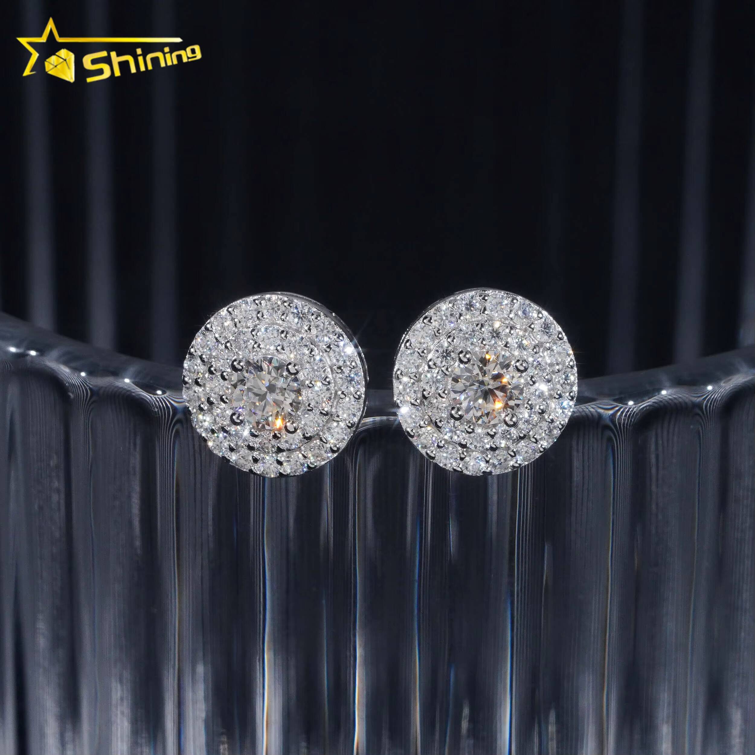 Pass Diamond Tester 925 Sterling Silver Round Cluster Iced Out Mens Moissanite Stud Earrings