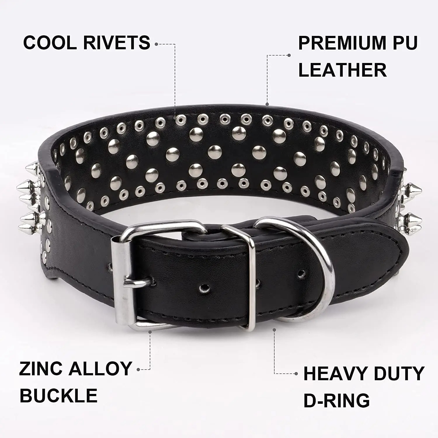 Spiked large dog collar For Medium Large Breeds L-3XL Pitbull Mastiff Boxer PU leather 4 colors big dog collar for large dog 250716