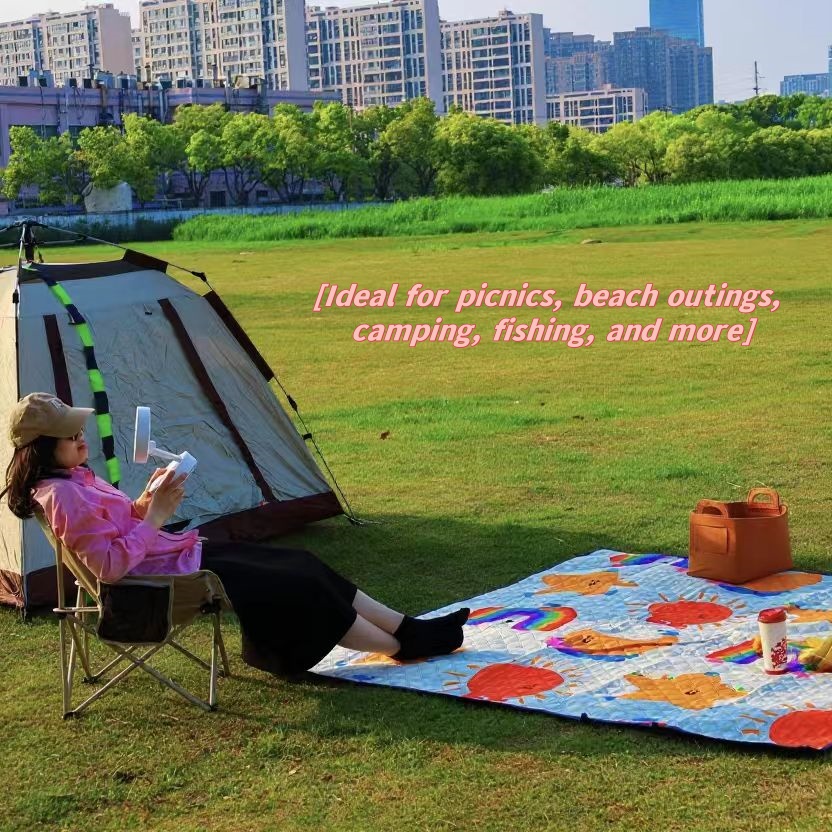 Outdoor moisture-proof mat, thickened picnic mat, camping outdoor waterproof lawn tent, portable floor mat, outdoor beach canvas Rainbow Stars