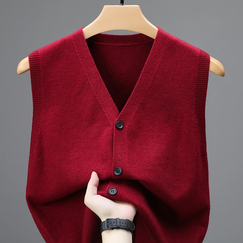 Single Breasted Pullover Autumn Sleeveless Vests Men Work Sweater Knitted Male Waistcoat Jumper Pullovers Roupas Masculinas 250716