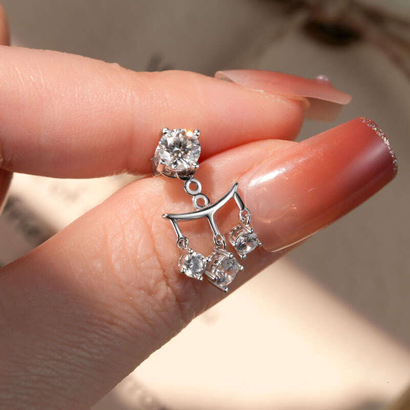Moissanite Water Drop Tassel Live New Model S Sterling Sier Niche Design Personality Stud Earrings 5B1