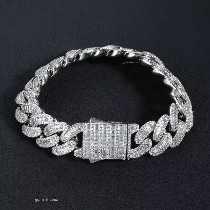 Hip hop braceletTop jewelry bracelet necklaceCustom 16mm Vvs Moissanite Iced Out Dia Necklace Arc Sterling Sier Baguette Cuban Chain