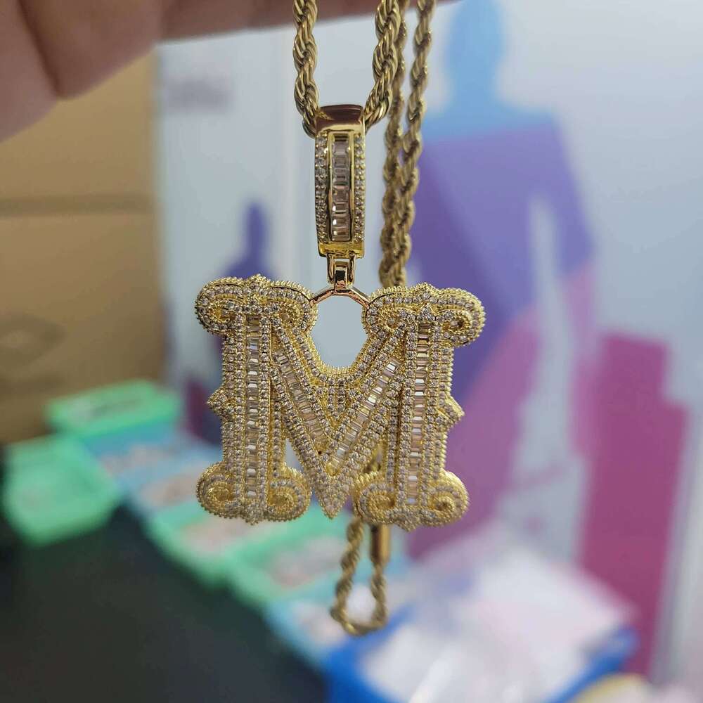 Iced Long Zircon Initial Necklace Gold-Plated Letters A-Z Capital Letter Pendant Jewelry