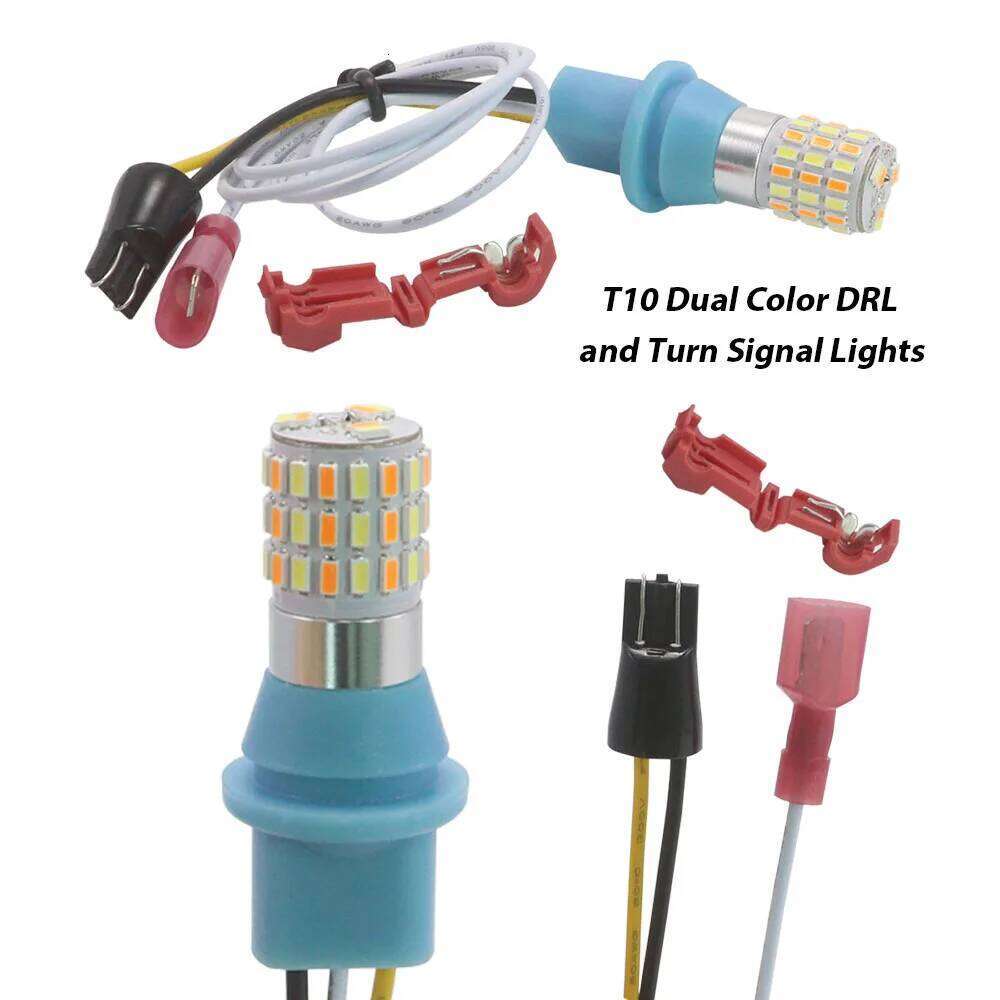 New Motorcycle Bike Reverse T10 Led W5w Dual Color Side Light Drl Turn Signal Bulbs White and Amber