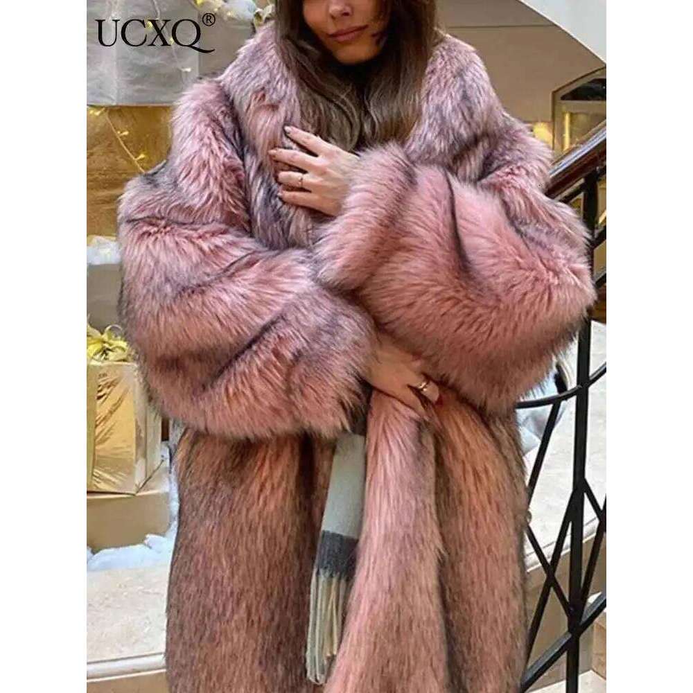 UCXQ Fashion Tide Faux Fur Coat European Style Hooded Loose All Match Warm Cardigan Top Jacket Women 2025 Autumn Winter 23C2833
