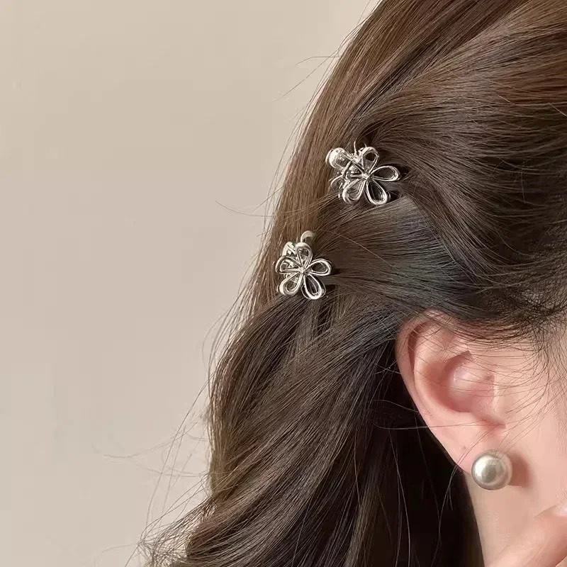 2pcs/set Korean Metal Flower Small Hair Claw Bangs Side Clip Sweet Cute Hairpin Headdress Small Mini Bang Shark Clip Women Girls 250716