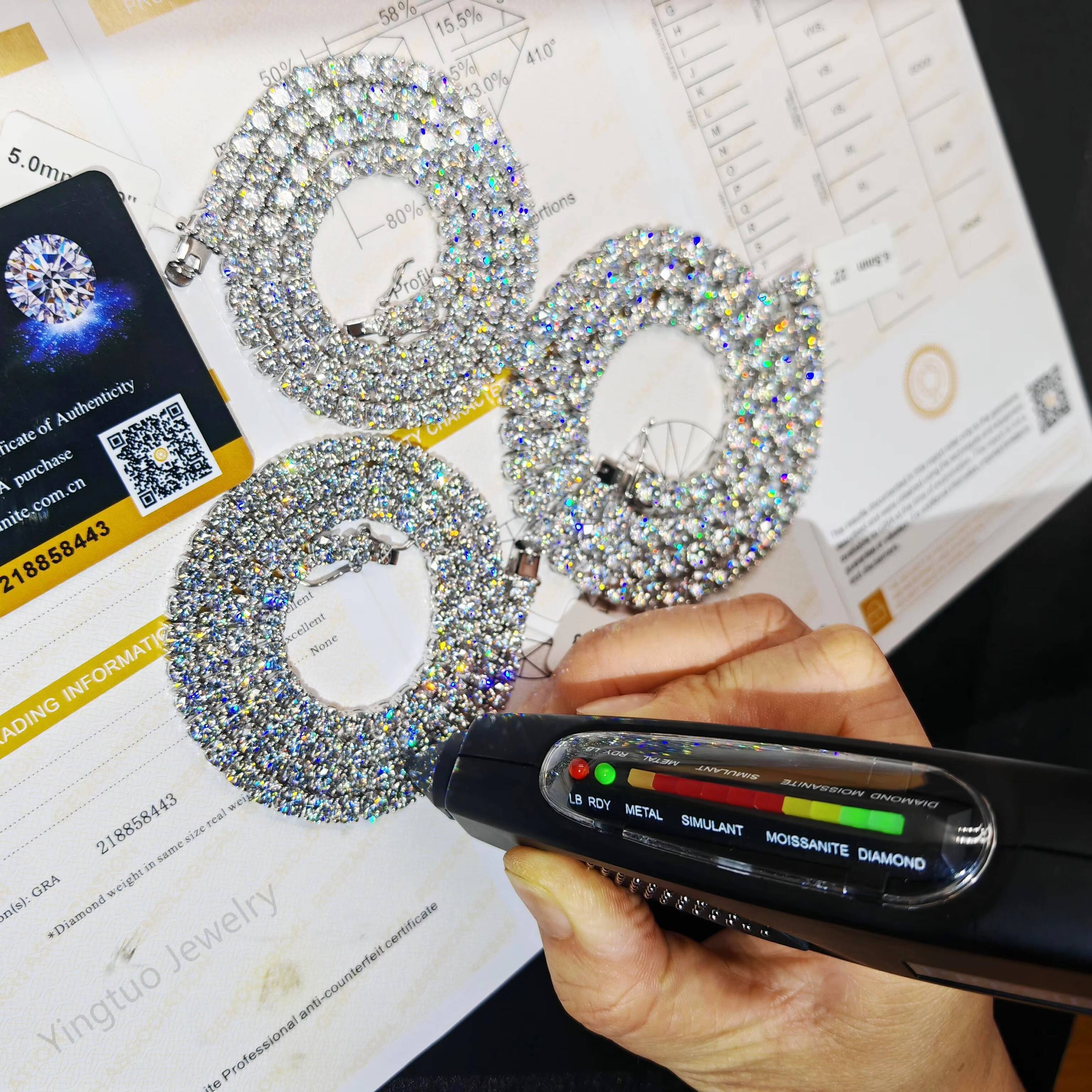 Hip-hop Moissanite Tennis 925 Sterling Silver Moissanite Diamond VVS Round Ice Cut Moissanite Tennis Chain