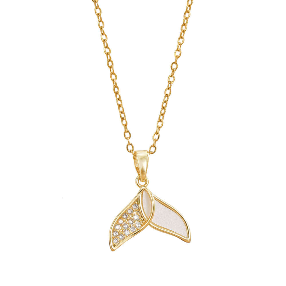 Real Gold Plated Zircon Fish Tail Necklace Niche Light Exquisite Collarbone Chain Elegant High-End Versatile Jewelry 14C