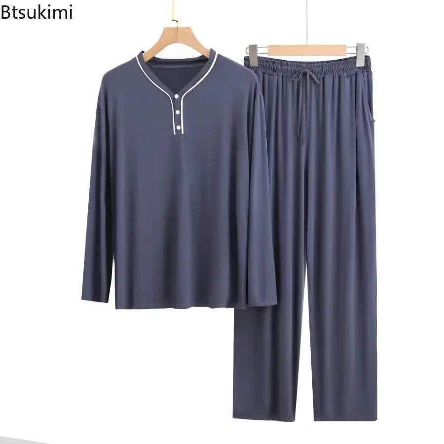 2025 Modal Pajama Sets Mens Long Sleeve Henley Shirt Tops and Pants Home Two Pieces Soft Cozy Sleepwear Outfits Loungewear Male W250717