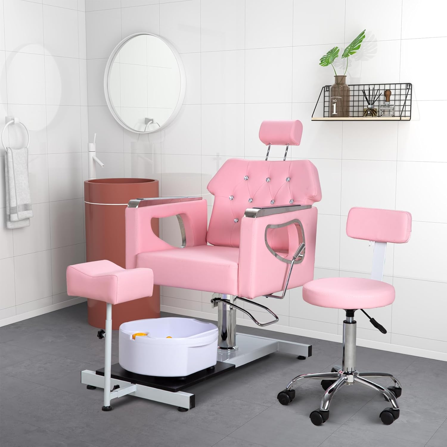 Hydraulic Pedicure Manicure Chair, 360° Rotation, Adjustable Stool - No Plumbing Foot Spa Station with Bubble Massage Basin for Nail Tech/Salon/Home U