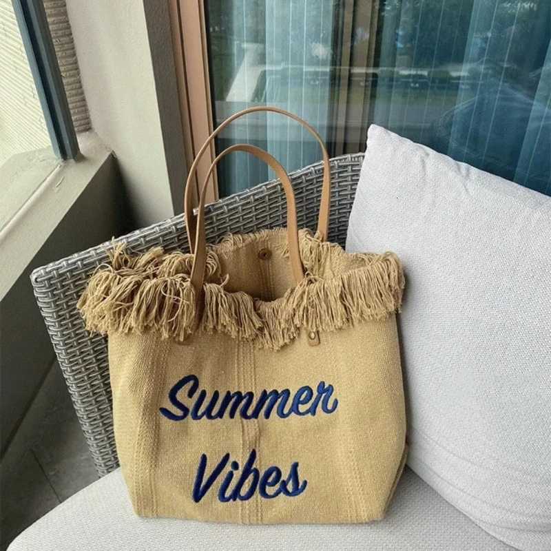 Handbag Woman Bag Summer Simple Niche Travel Beach Tote Bag Tassel Letter Embroidery Fashion Large Capacity Shoulder Bags 2025 Z250717