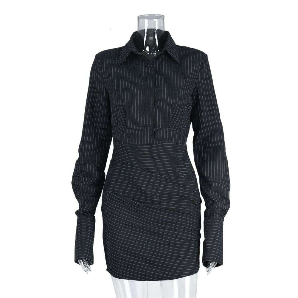 Striped Long Sleeve Shirt Spring Summer New Mini Bodycon Slim Fit Dress For Women B5