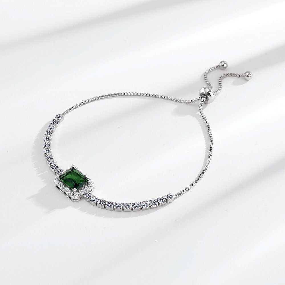 Sugar Cube Emerald Zircon Adjustable with Dias for Women, Pull-out Style Jewelry Bracelet 8d3