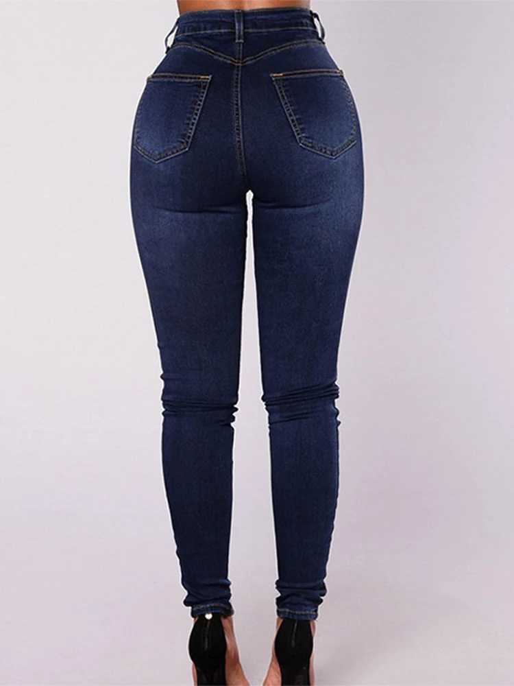 Sexy Stretchy Jeans Women High-waisted Double Breasted Slim Denim Pants Elastic Waist Female Fashion Tight Skinny Denim Trousers R250716