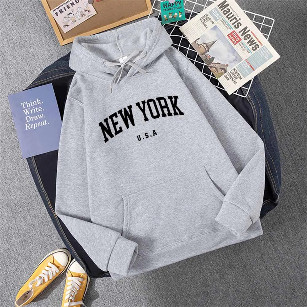 Men Women York USA City Hoodies Fashion Letter Printed Graphic Sweatshirts Loose Casual Harajuku Hooded Pullover Sportwear 250707