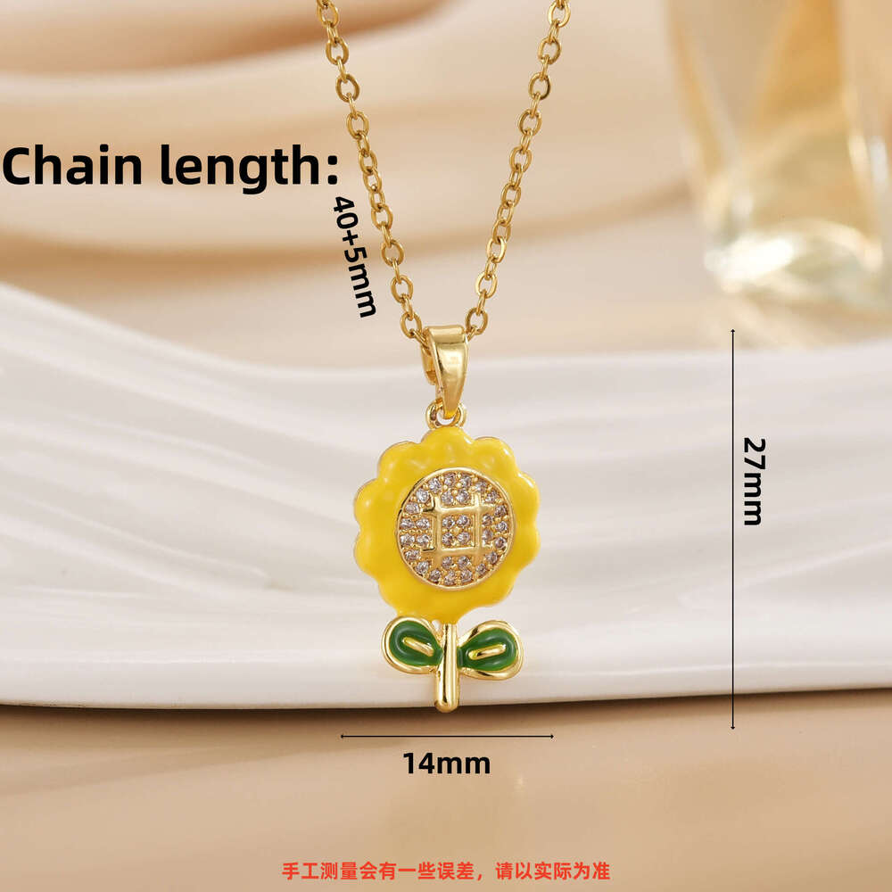 Oil Drop Micro Inlaid Yellow Small Flower Pendant Light Necklace For Women High-End Non-Fading Titanium Steel Clavicle Chain Fc3