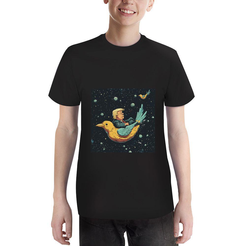 ddmywed Boy and girl Children's T-shirt t shirt with an image of a bird sitting on the moon
