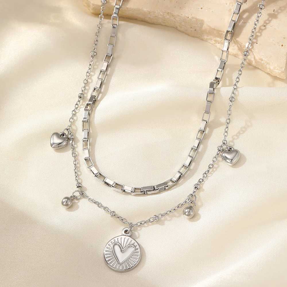 Stainless Steel Necklace Light Luxury Exquisite Peach Heart Double Layer Chain Necklace for Women Jewelry Birthday Anniversary Gift XJ250717