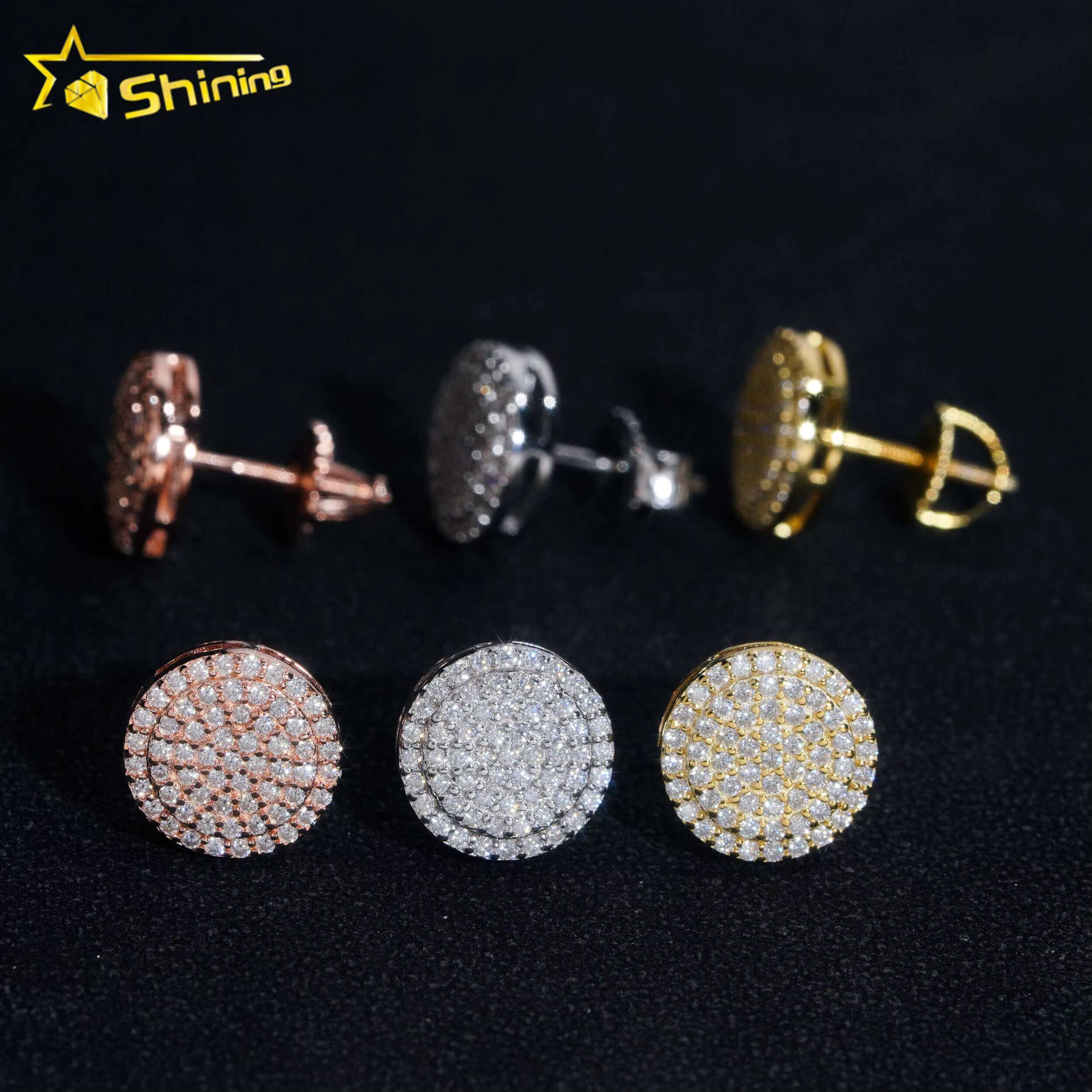 Ready to Ship Pass Diamond Tester Hip Hop Jewelry 925 Sterling Silver Gold Plated VVS Moissanite Stud Earrings Rapper Jewelry