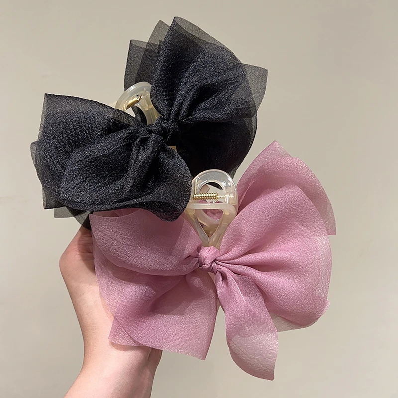 Summer Solid Color Mesh Tulle Bow Hair clips Elegant Women Ponytail Braid Hair Claw Clip Hair Clip Headwear Hair Accessories 250716
