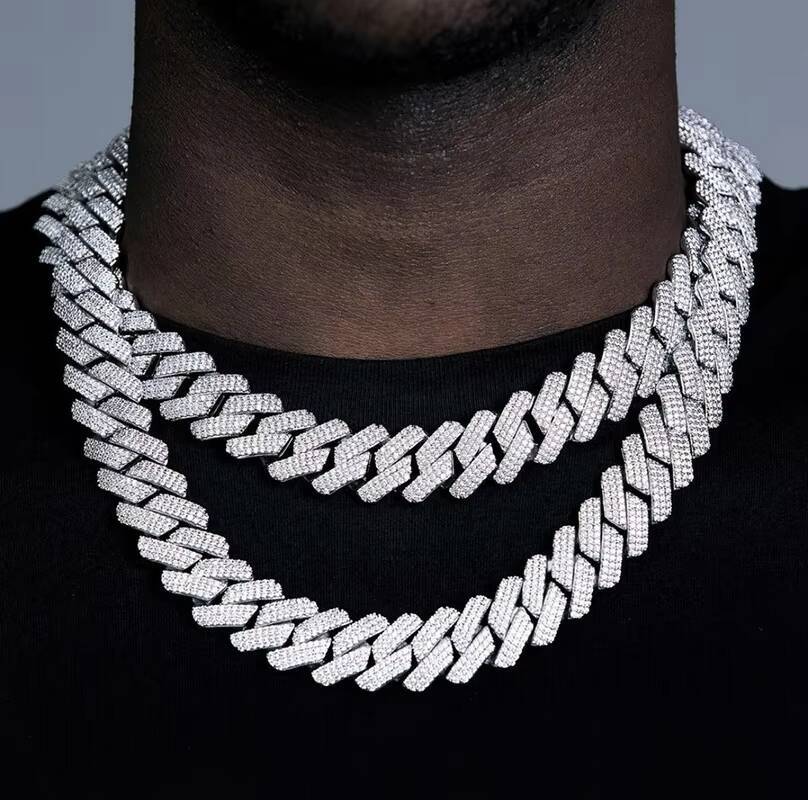 Heavy Silver Weigh 925 Silver Cuban Link Chain with 3rows4rows VVS Moissanite Diamond Necklace/bracelet for Hiphop Life