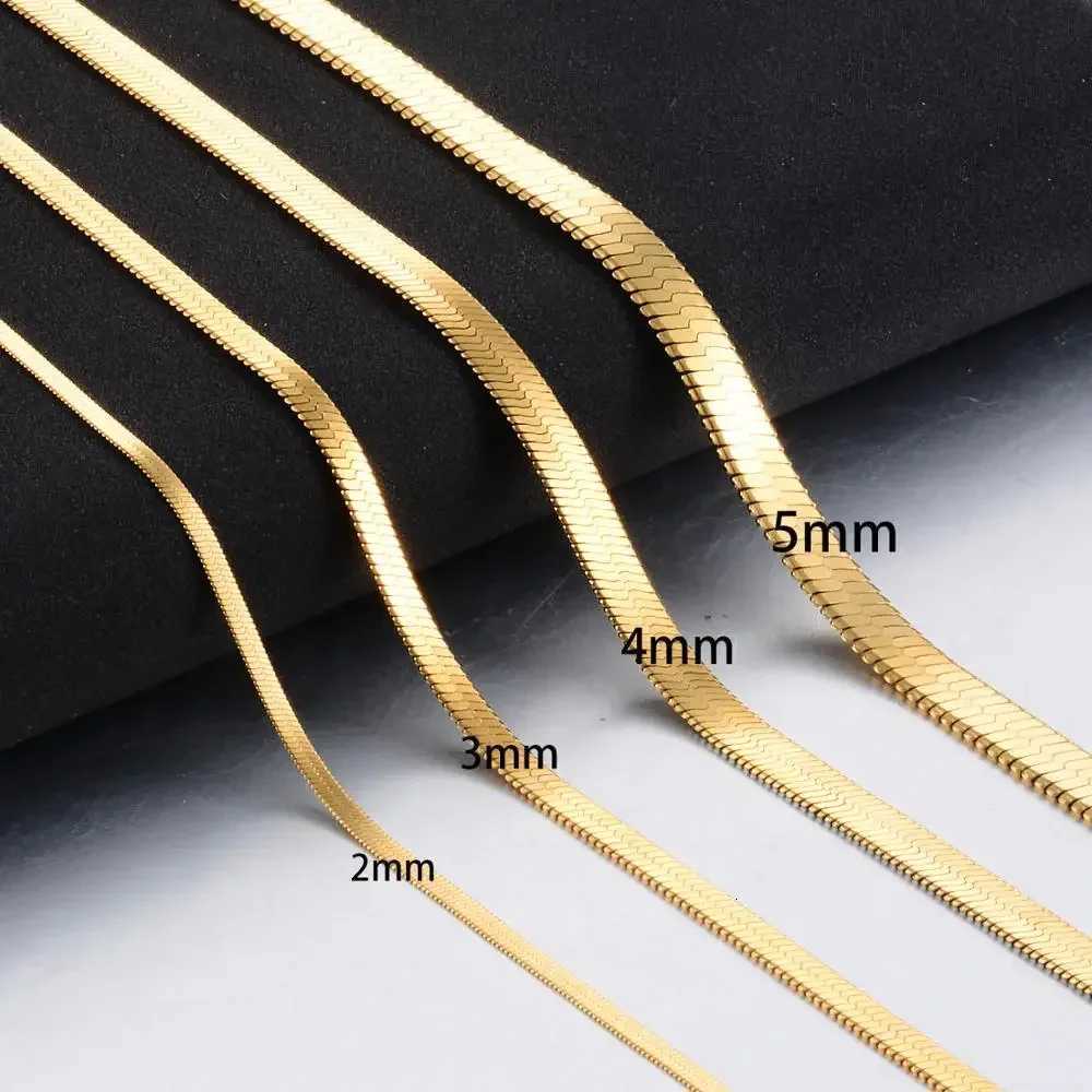 3mm Width Stainless Steel Flat Necklace Gold Color Waterproof Thin Snake Chain Mens Gift Jewelry Various Length XJ250717