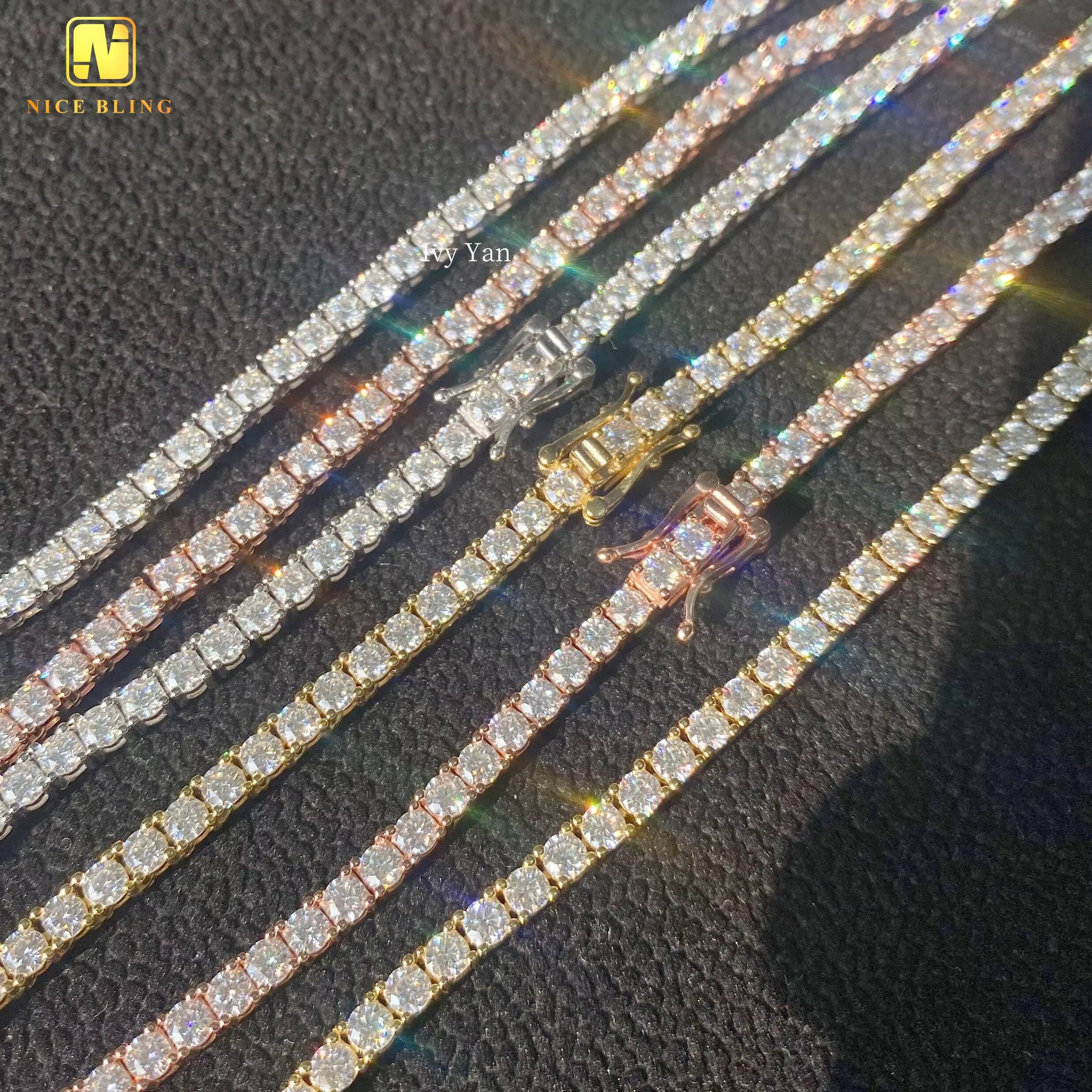 Factory Price Pass Diamond Tester 925 Silver 3mm Hip Hop Jewelry Bracelet Necklace Iced Out VVS Moissanite Diamond Tennis Chain