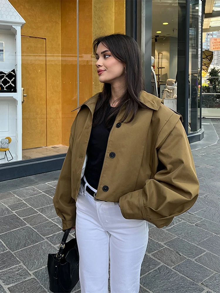 Street Loose Womens Coat Lapel Single Breasted Long Sleeve Green Female Jackets 2025 Spring Summer Fashion Lady Crop Outwear 250716