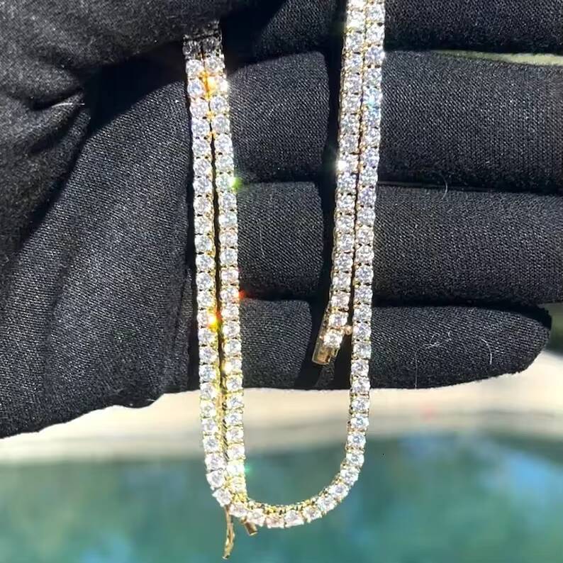 High Quality 3mm Tennis Necklace 925 Sterling Silver Sparking Hiphop VVS Moissanite Tennis Chain