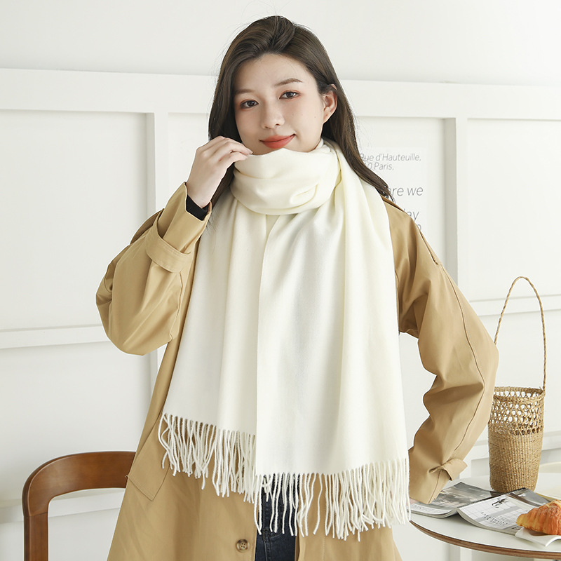 K1381 Wool Cashmere Scarf Women Autumn Winter High-grade Versatile Shawl Solid Color New Thickened Imitation Cashmere Scarf