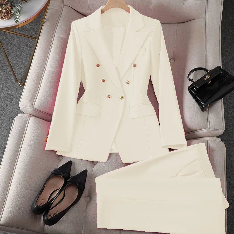 Casual Long Sleeve Blazer Pant Sets Suits For Woman 2025 Fashion 2 Pieces Set For Women Office Lady Coats Jackets 250715