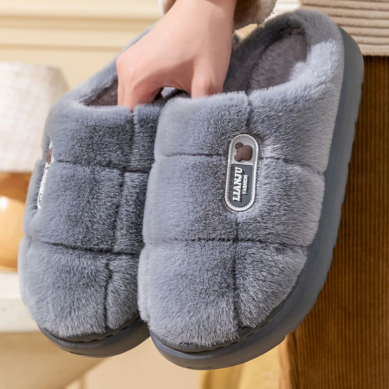 Big Size 50 51 Winter Slippers Women Men Thick Sole Indoor Home Warm Couples Shoes Non-Slip Flat Platform Womens Cotton Slipper 250716