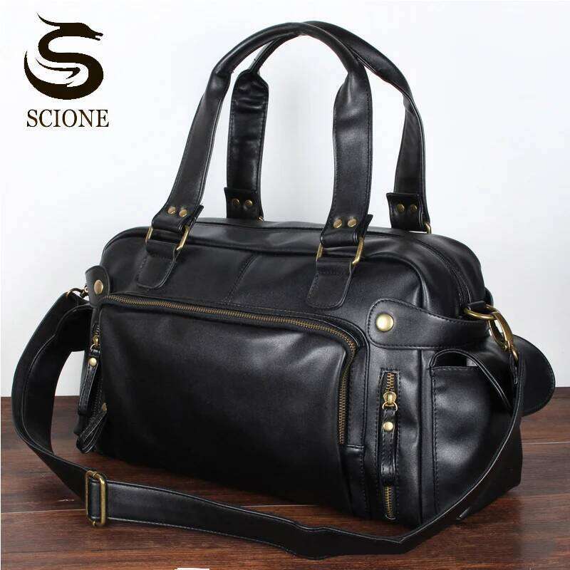 Men Travel High Quality PU Leather Handbags Casual Vintage Shoulder Laptop Bags Black Brown Lage Hand Bag