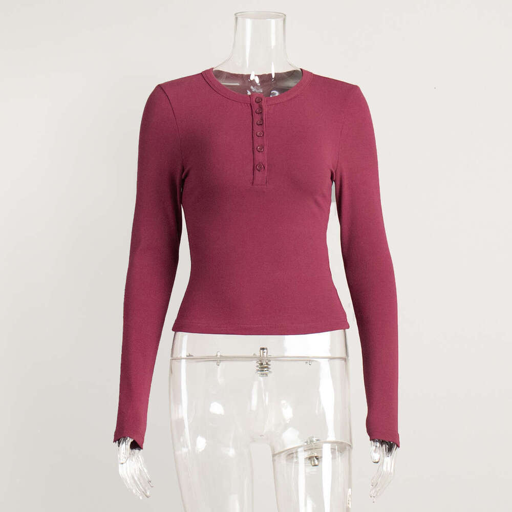 Solid Color For Women Winter New Versatile Casual Slim Fit Round Neck Long Sleeve T-Shirt B5