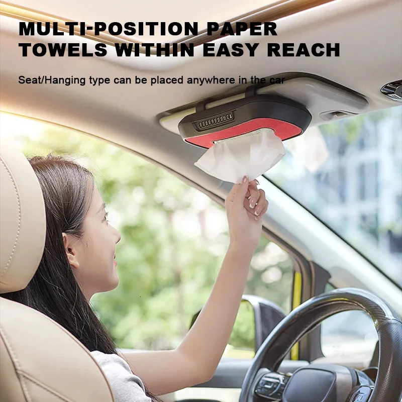 Leather Car Tissue Box Phone Number Label Center Console Armrest Napkin Box Sun Visor Tissue Box Backseat Tissue Case Fix Strap 250715
