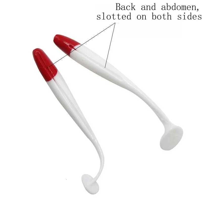 10/20/50pcs Red White Body Bait 5.5/7/9/12cm T Tail Worm Soft Bait Bionic Flying Fishing Lure Artificial Silicone WobbLErs Z250717