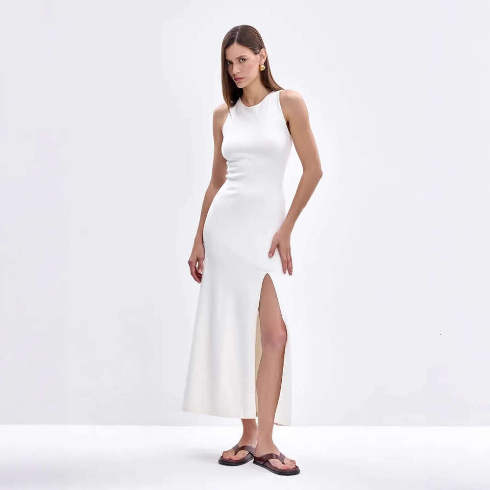 Autumn Winter Style Vest Sweater Elegant Versatile Slit Tight Long Dress Ins B5