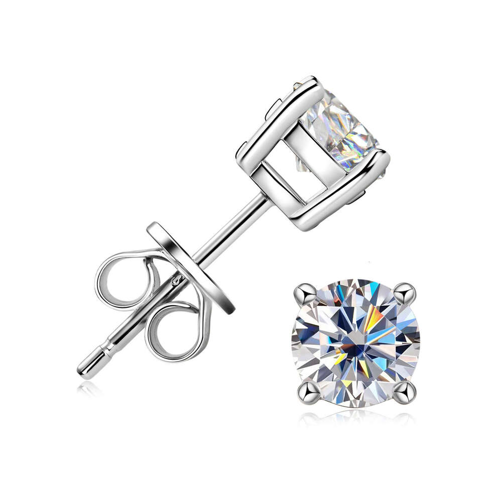 Tiktok Live For Women D Color Moissanite Sterling Sier Non-Fading Classic Four-Prong Earrings OEM 2E4