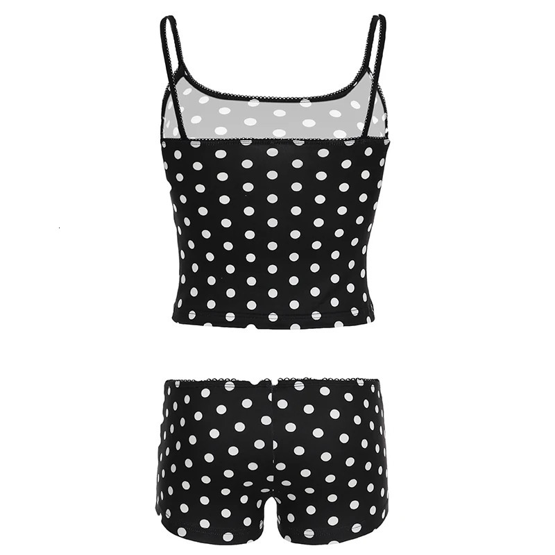 Dot Print Basic Halter Tops Short Womens Sets Simple Cute Causal 2024s Trendy Clothing Fashion Slim 250714