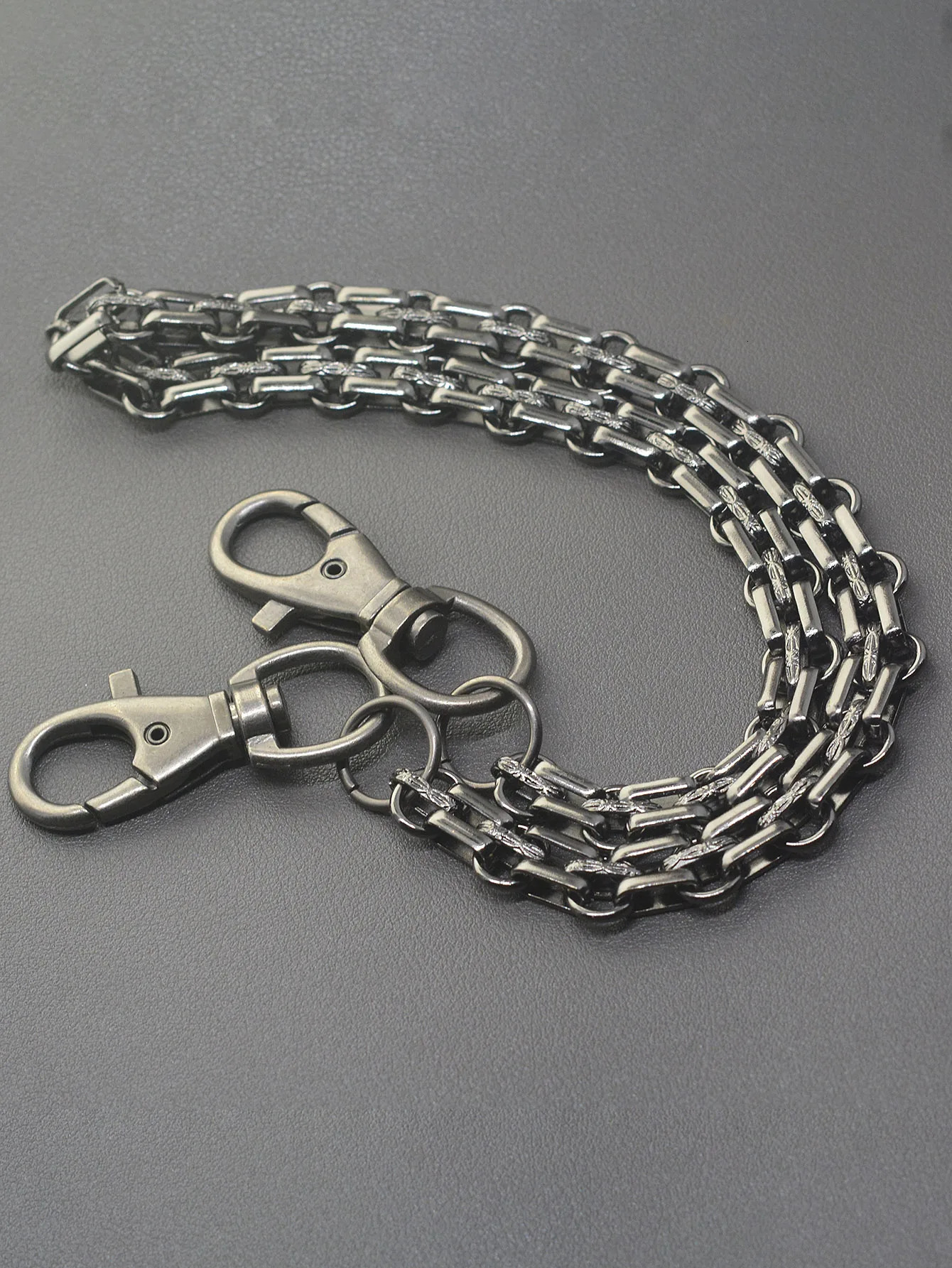 22 inch Hip pop rock Gunmetal black trousers biker jean pants 12mm watch strap chain keychain double swivel lobster claw EDC 250717