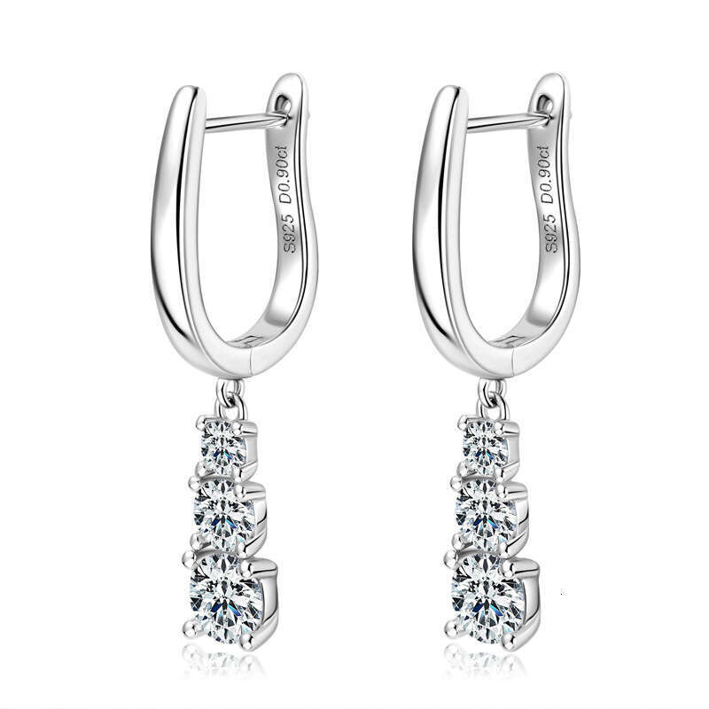 Korea 2024 New Fashion S Sier Three Stone Moissanite High-End Niche Tassel Elegant Earrings 63E