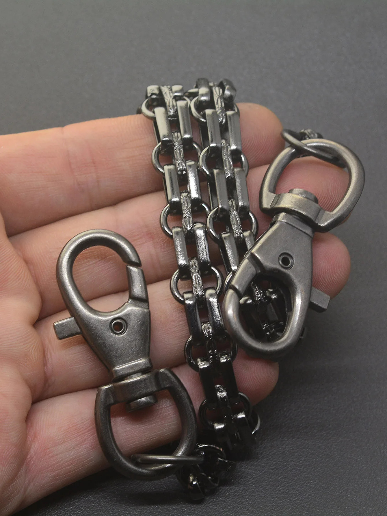 22 inch Hip pop rock Gunmetal black trousers biker jean pants 12mm watch strap chain keychain double swivel lobster claw EDC 250717