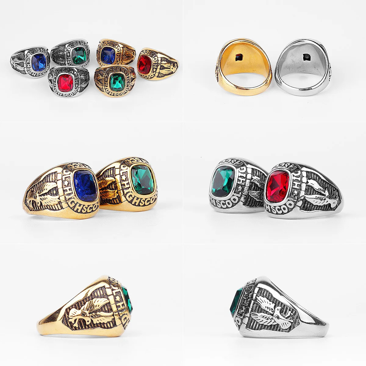 Stainless Steel Men Rings Rhinestone High School Eagle Punk Hip Hop for Biker Male Boyfriend Jewelry Creativity Gift Wholesale 250716