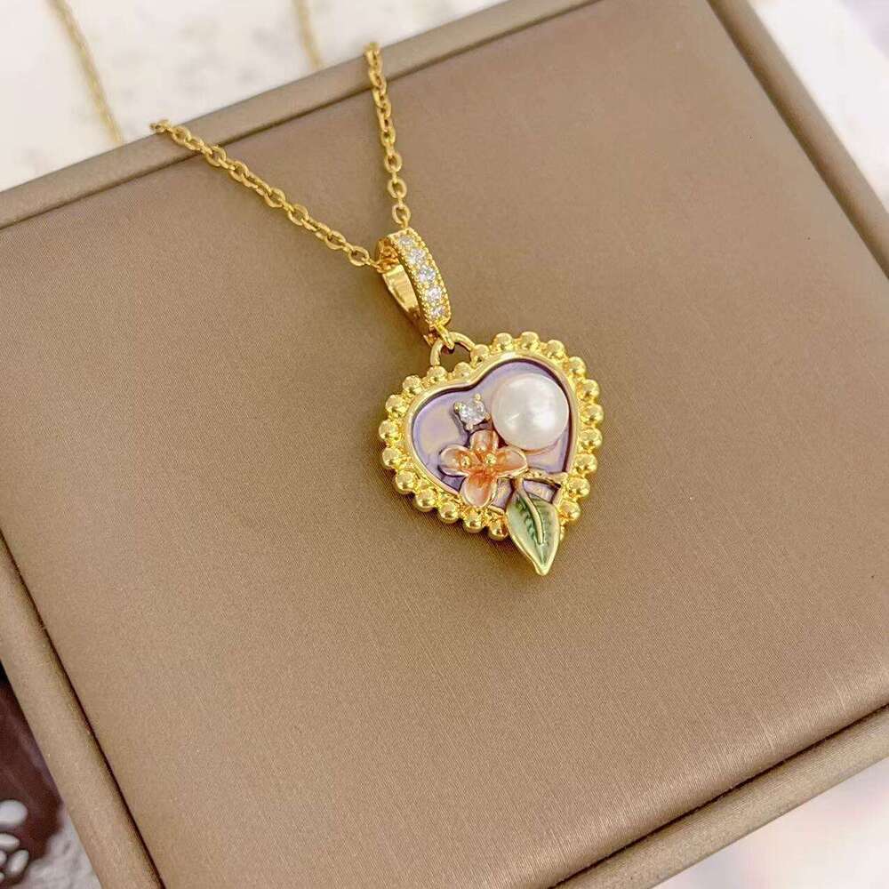 Oil Painting Heart Pearl Necklace For Women, Light Niche New Chinese National Style Collarbone Chain, Simple And High-End Neck Chain Jewelry 629