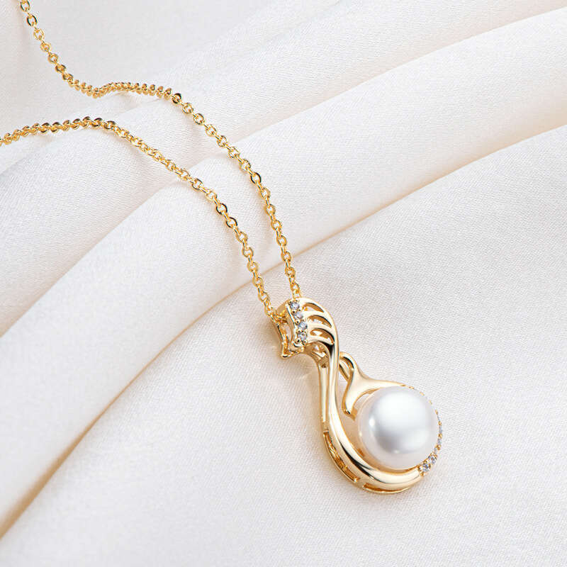 New Versatile Swan Necklace For Women 14K Gold Plated Natural Freshwater Pearl Sweater Chain 50F